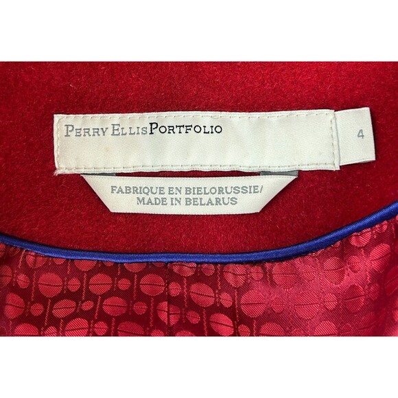 Perry Ellis Portfolio Womens Berry Red Classic Wool Dress Coat Overcoat  Size 4 - Picture 2 of 16